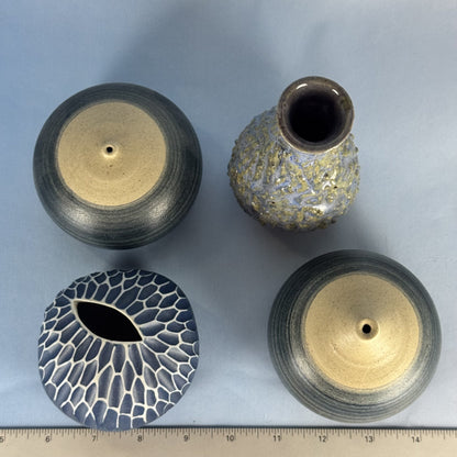 Four Unique Blue Handmade Bud Vases