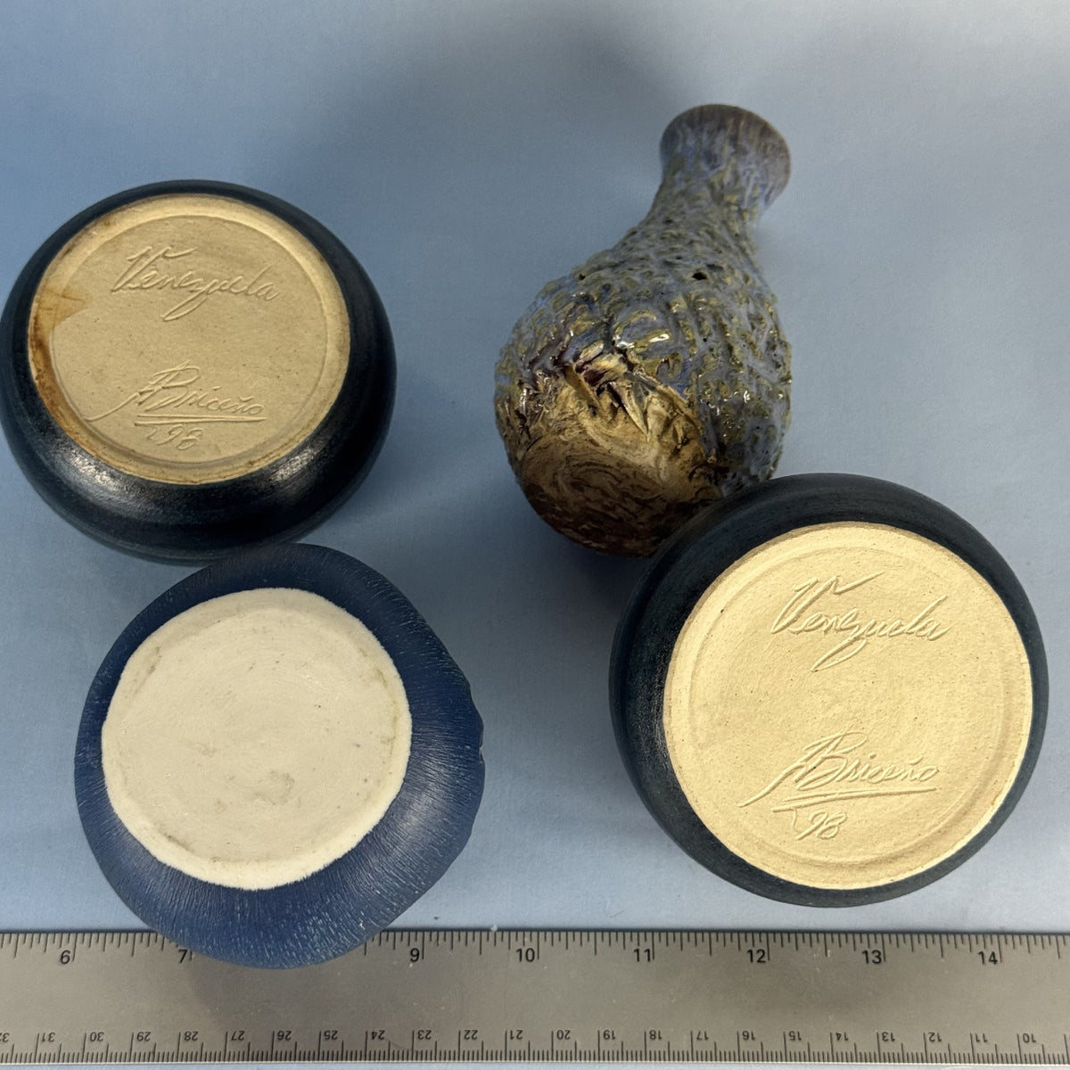 Four Unique Blue Handmade Bud Vases
