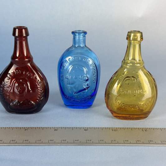 Trio of Mini Vintage Colored Glass Bottles from Wheaton Industries