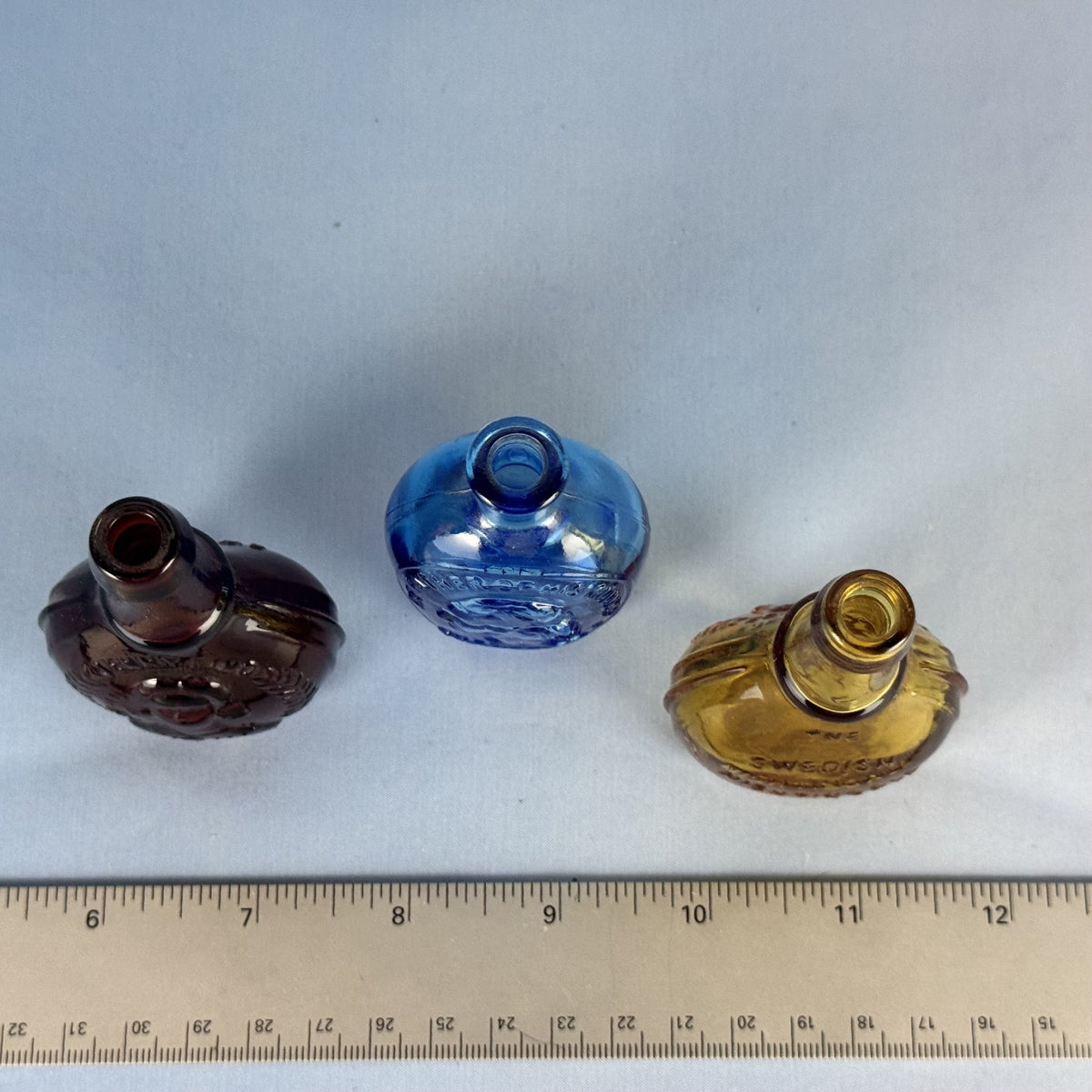 Trio of Mini Vintage Colored Glass Bottles from Wheaton Industries