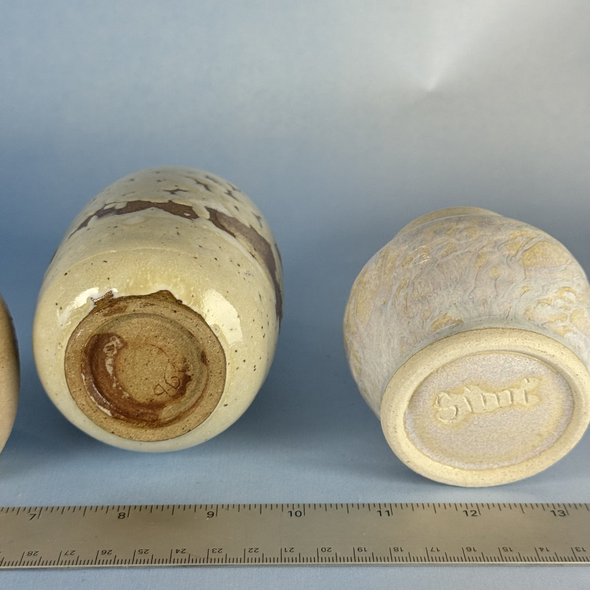 Trio of Handmade Cream and Brown Glazed Ceramic Bud Vases