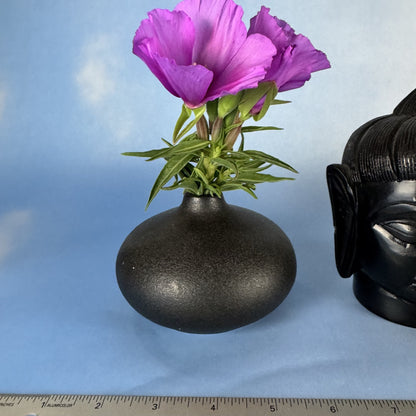 Pair of Handmade Small Ceramic Bud Vases and Carved Stone Buddha Figurine