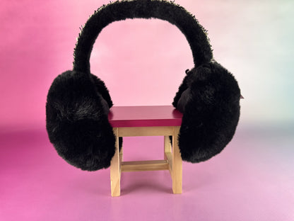 Black Faux Fur Earmuffs with Bedazzled Headband