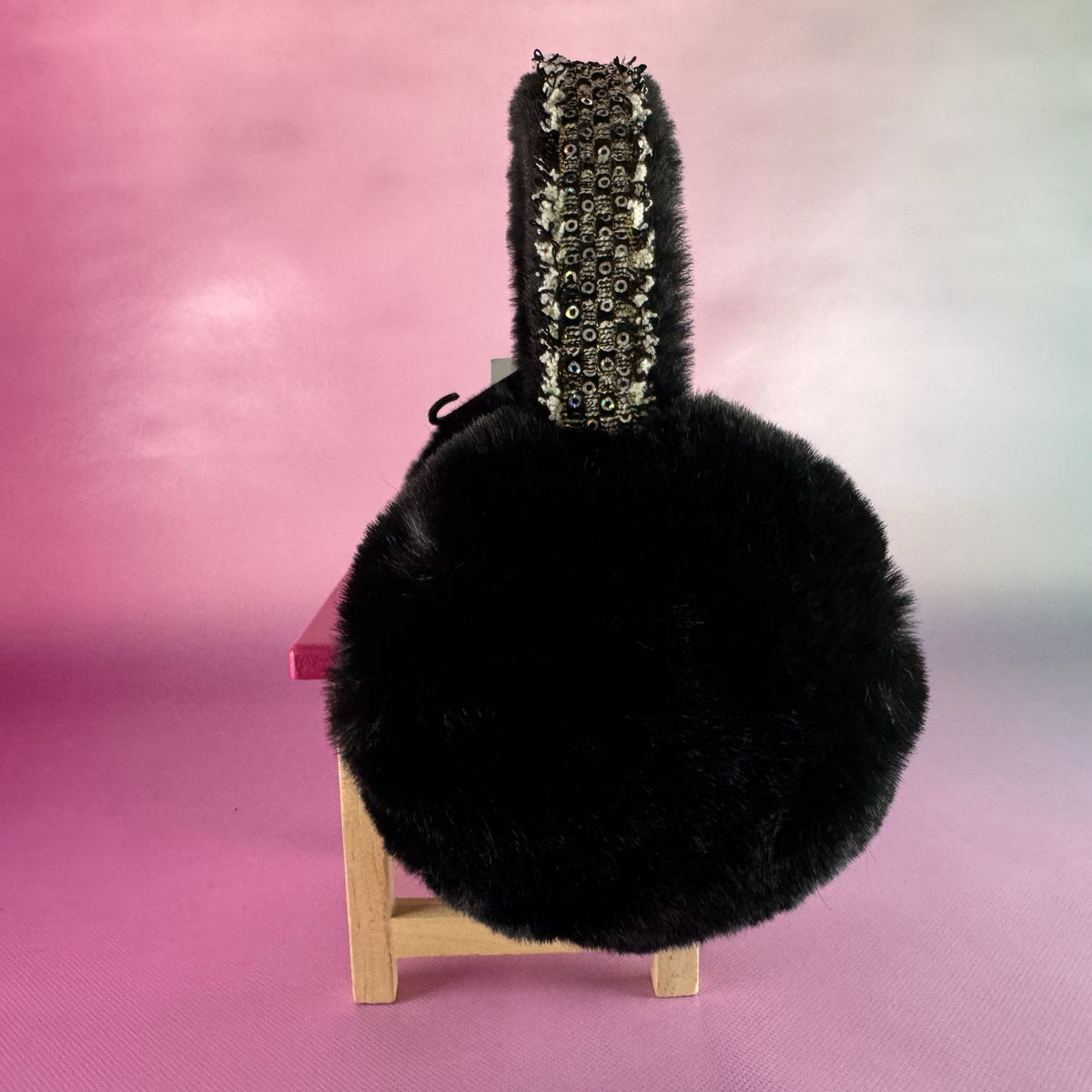 Black Faux Fur Earmuffs with Bedazzled Headband