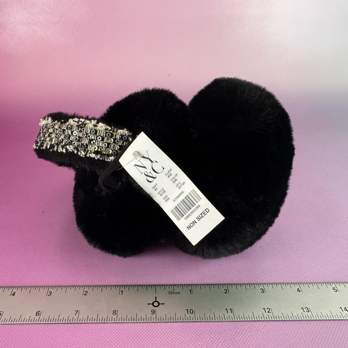 Black Faux Fur Earmuffs with Bedazzled Headband