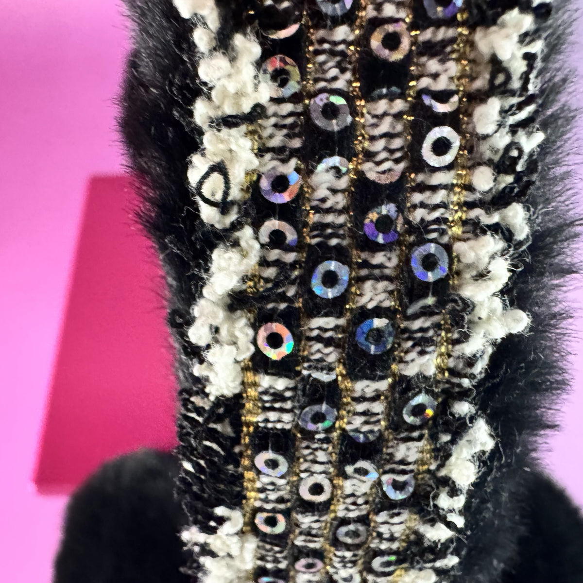 Black Faux Fur Earmuffs with Bedazzled Headband