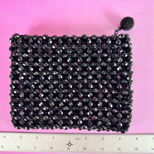 Black Glossy Jet Zippered Clutch Pouch