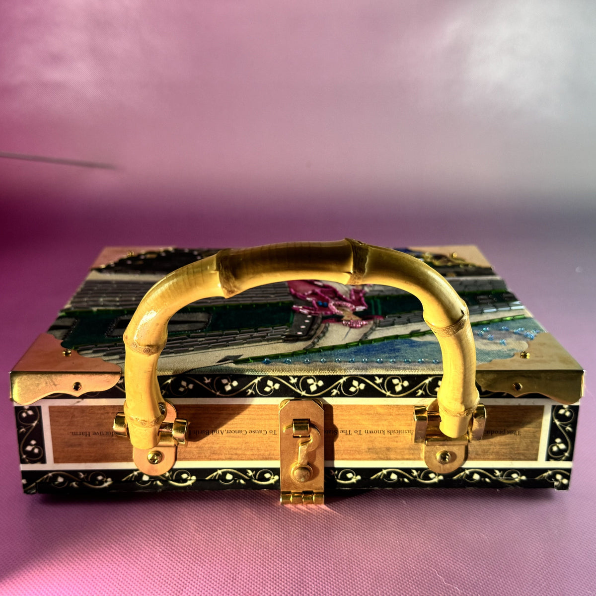 Bamboo-handled, Beaded Cigar Box Purse