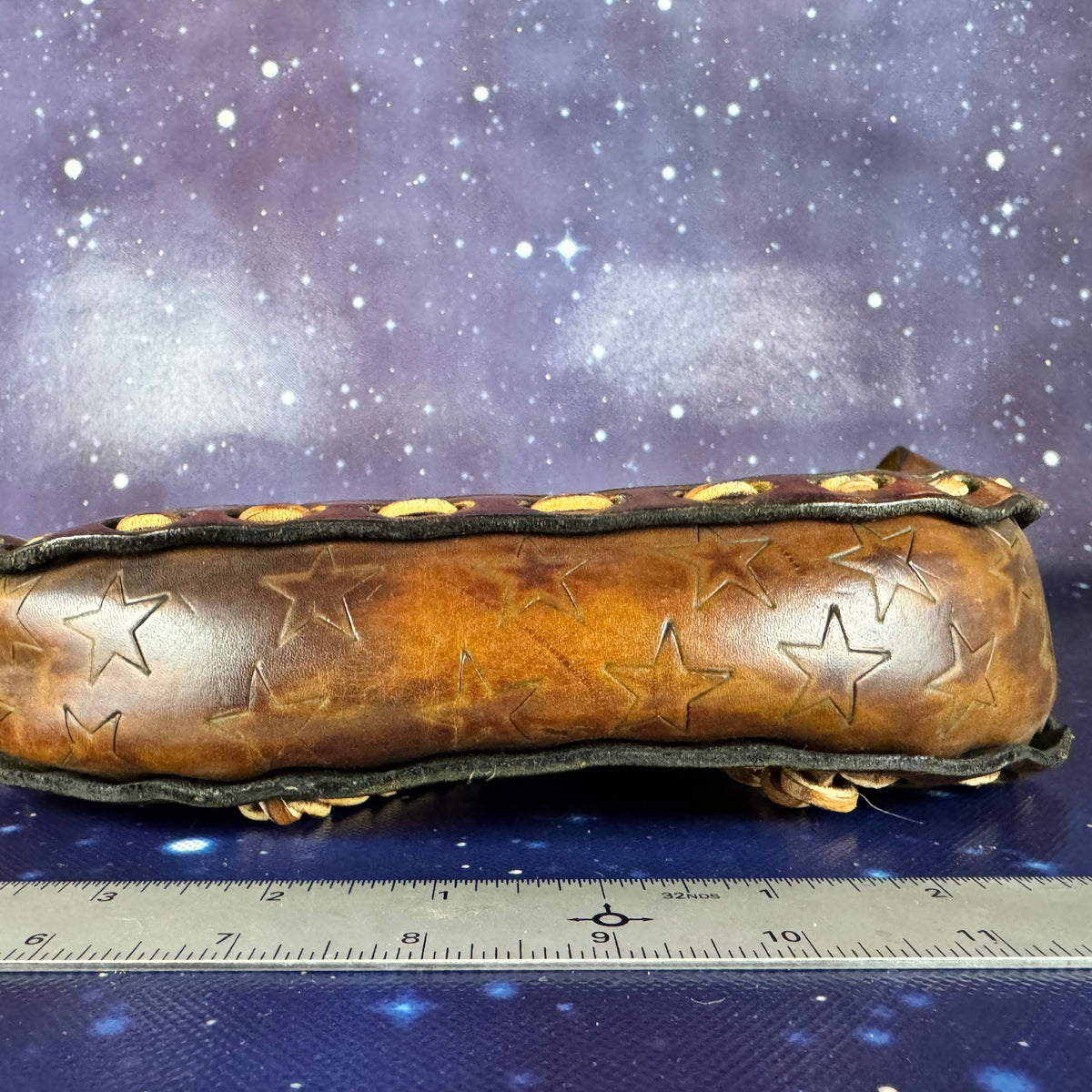 Hand-tooled and Dyed Leather Purse with Stars and Stripes Motif
