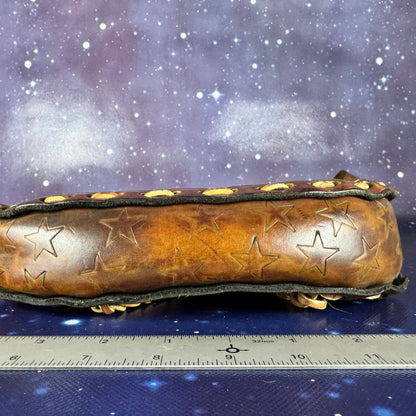 Hand-tooled and Dyed Leather Purse with Stars and Stripes Motif