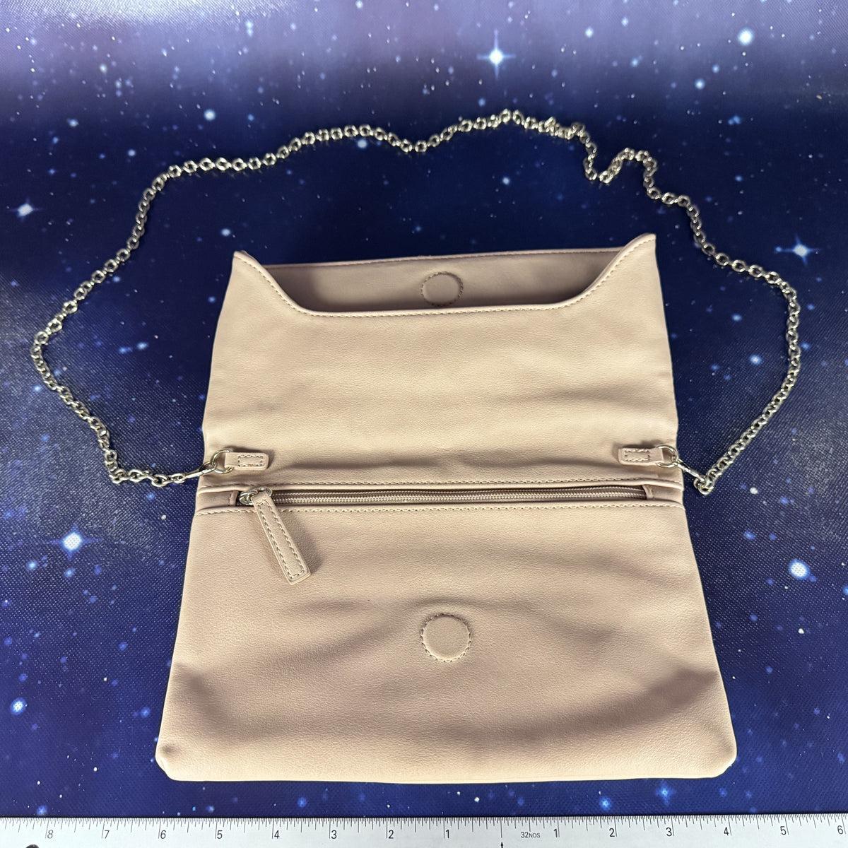 Natural Leather Clutch with Magnetic Clasp and Metallic Chain