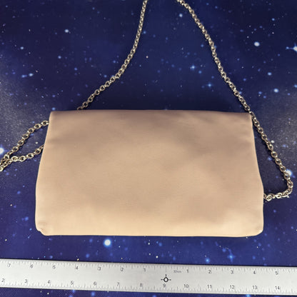 Natural Leather Clutch with Magnetic Clasp and Metallic Chain