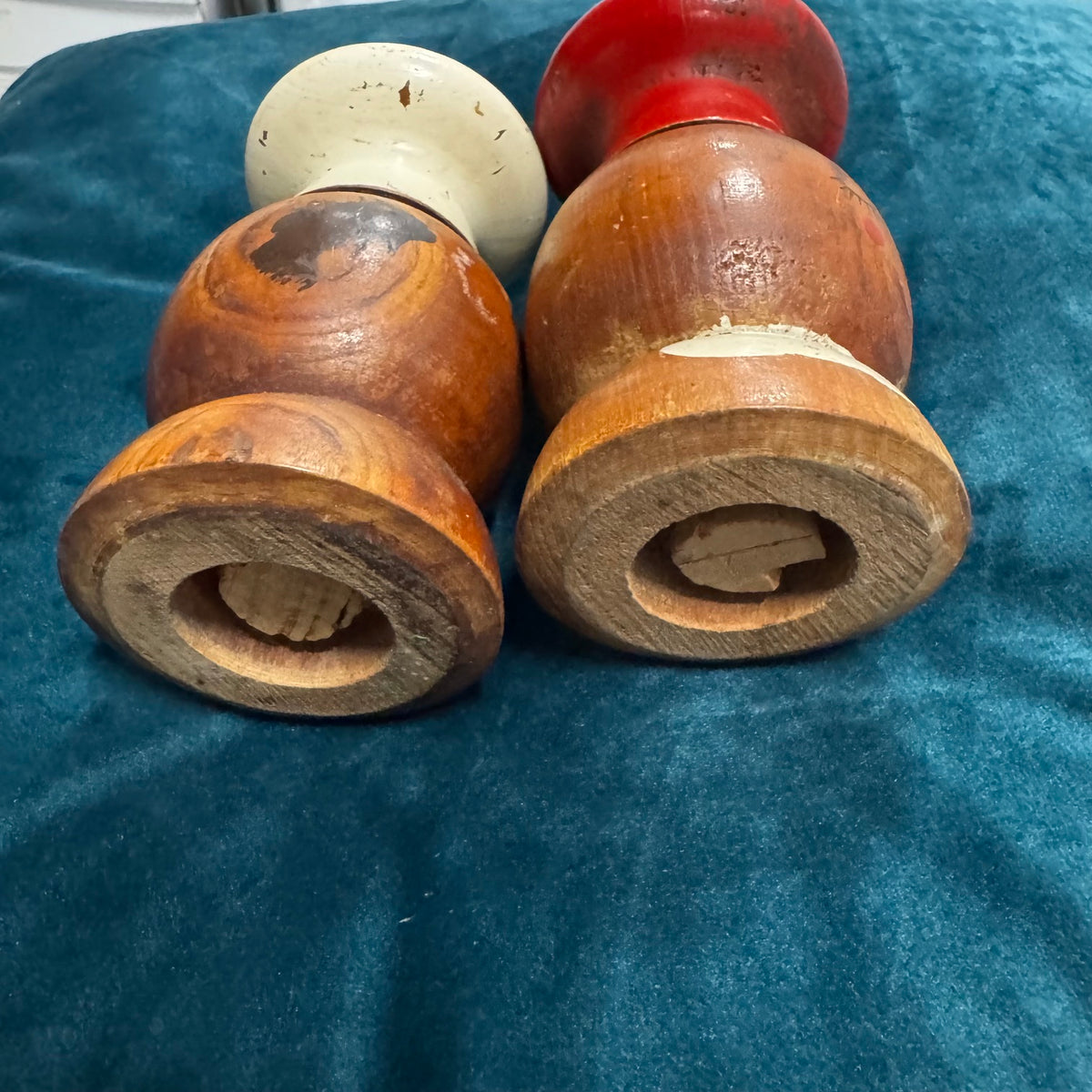 Antique Japanese 1950's Peppy & Salty 5 1/2" Wooden Salt and Pepper Shakers