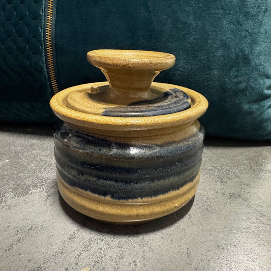 Handmade, Ceramic Honeypot and Lid in Blues and Browns