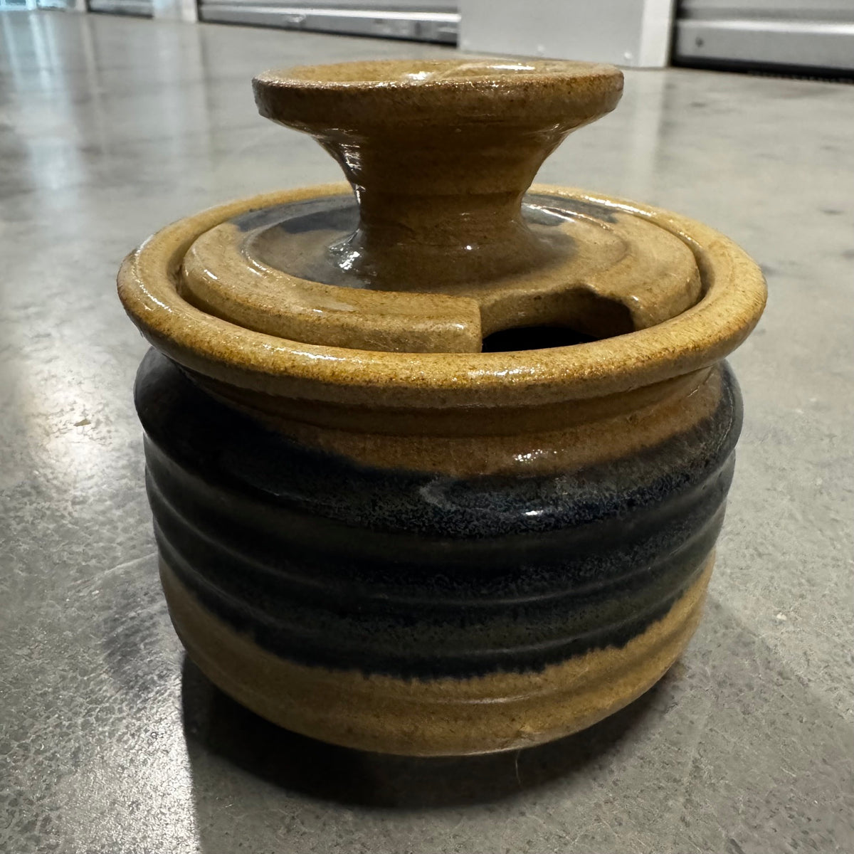 Handmade, Ceramic Honeypot and Lid in Blues and Browns