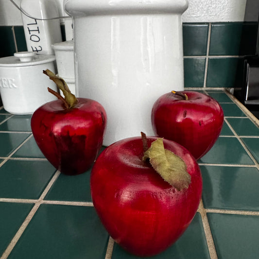 Red Wooden Handcarved Apples - Set of Three