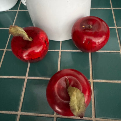 Red Wooden Handcarved Apples - Set of Three