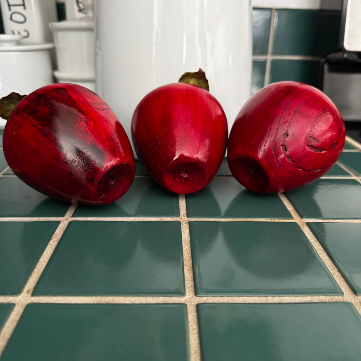 Red Wooden Handcarved Apples - Set of Three