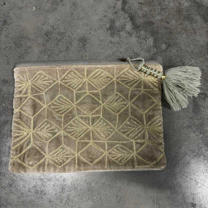 Silver-Grey Embroidered Velvet Zippered Pouch