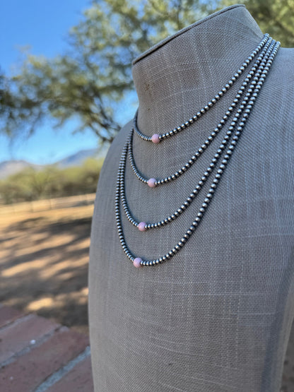 Handcrafted Pink Conch & Sterling Silver 3mm Beaded Necklace