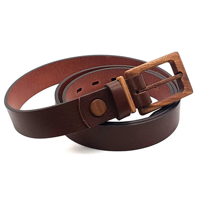 Leather Belt with Wooden Buckle