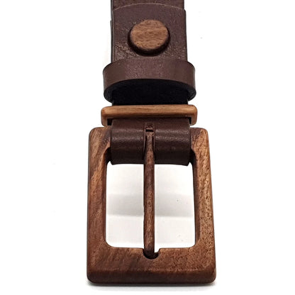 Leather Belt with Wooden Buckle