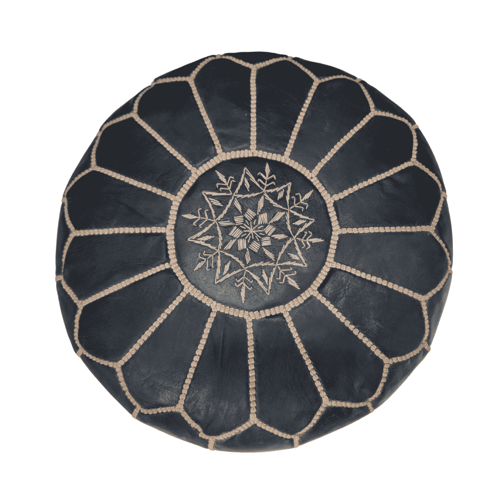 Embroidered Leather Ottoman Pouf