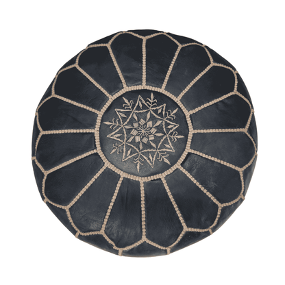 Embroidered Leather Ottoman Pouf