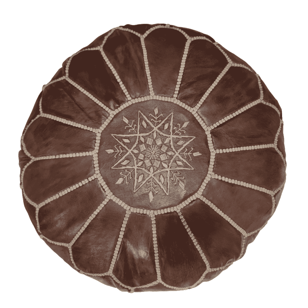 Embroidered Leather Ottoman Pouf