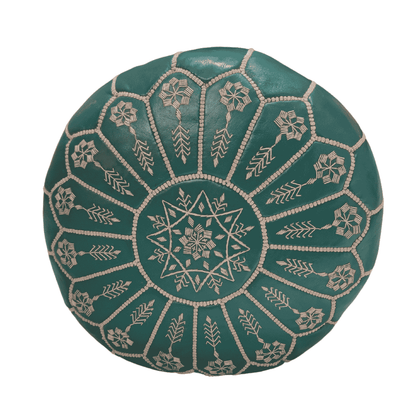 Embroidered Leather Ottoman Pouf