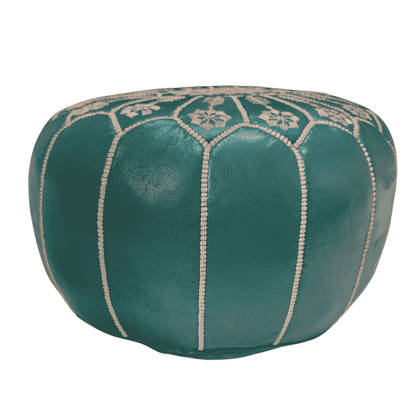 Embroidered Leather Ottoman Pouf