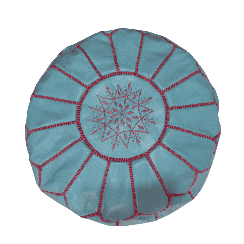 Embroidered Leather Ottoman Pouf