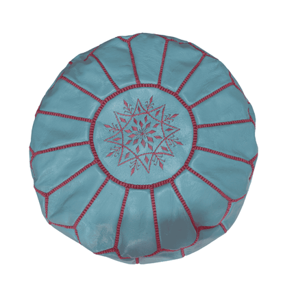 Embroidered Leather Ottoman Pouf