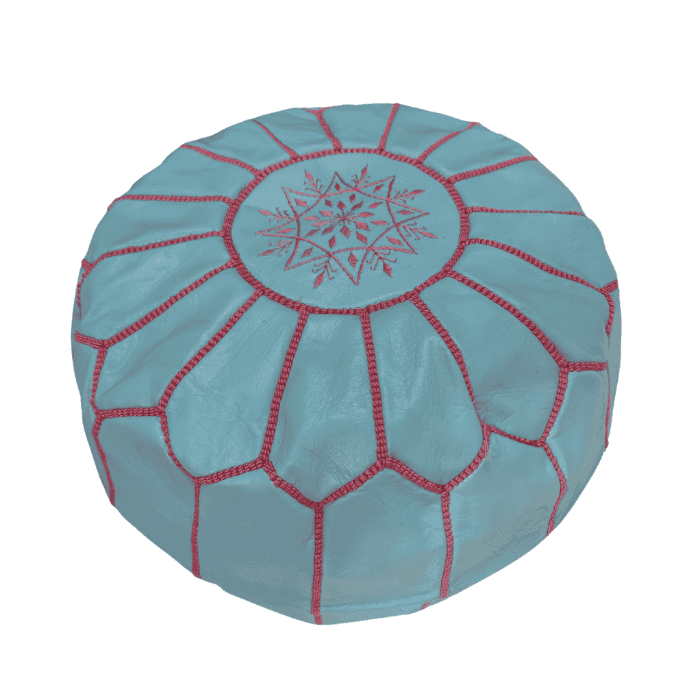 Embroidered Leather Ottoman Pouf