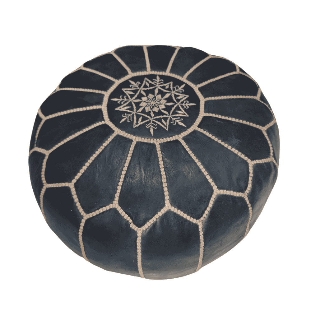 Embroidered Leather Ottoman Pouf