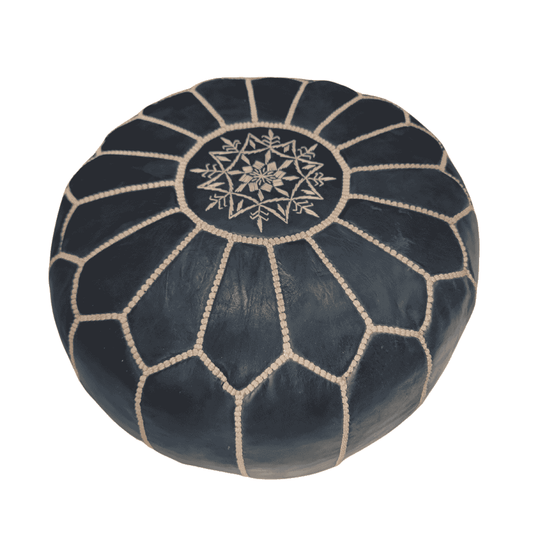 Embroidered Leather Ottoman Pouf