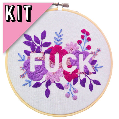 Purple Negative Space FUCK - Embroidery Kit - Beginner Friendly