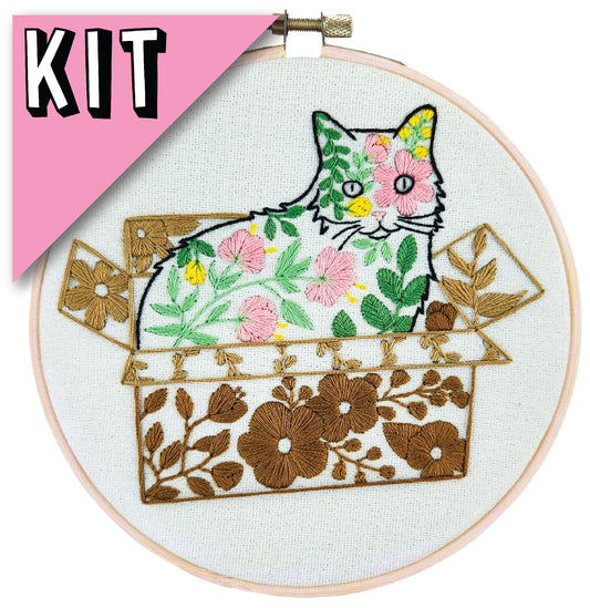 Floral Cat Embroidery Kit