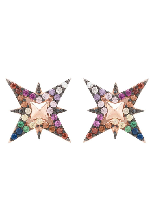 North Star Rainbow Stud Earrings Rosegold