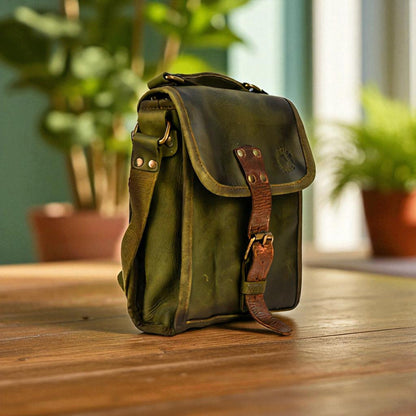 Olive Leather Satchel Crossbody Bag