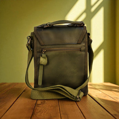 Olive Leather Satchel Crossbody Bag