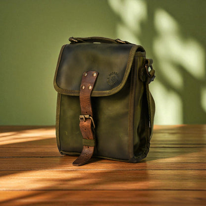 Olive Leather Satchel Crossbody Bag