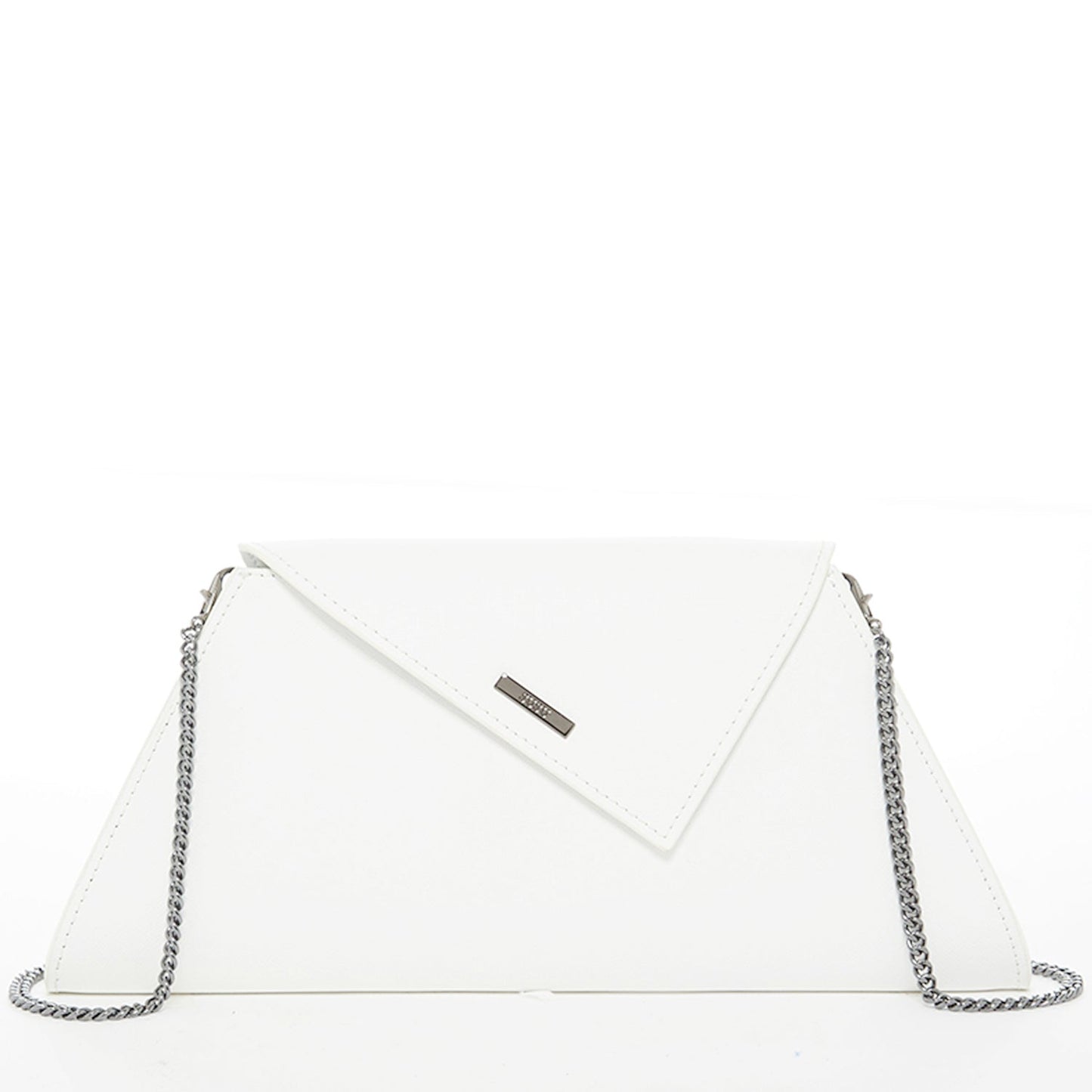 White Leather Geometric Clutch Bag with Chain Strap