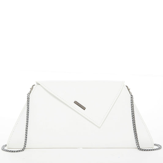 White Leather Geometric Clutch Bag with Chain Strap