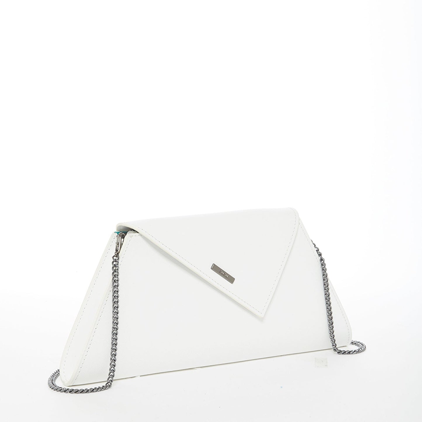 White Leather Geometric Clutch Bag with Chain Strap