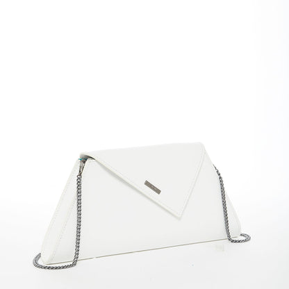 White Leather Geometric Clutch Bag with Chain Strap