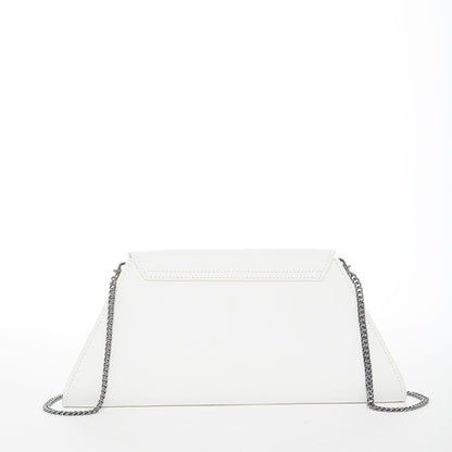 White Leather Geometric Clutch Bag with Chain Strap